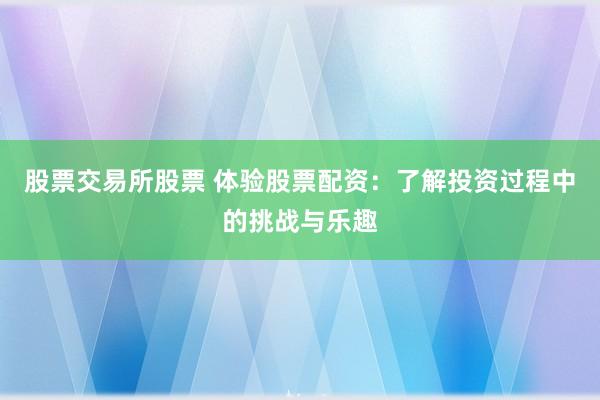 股票交易所股票 体验股票配资：了解投资过程中的挑战与乐趣
